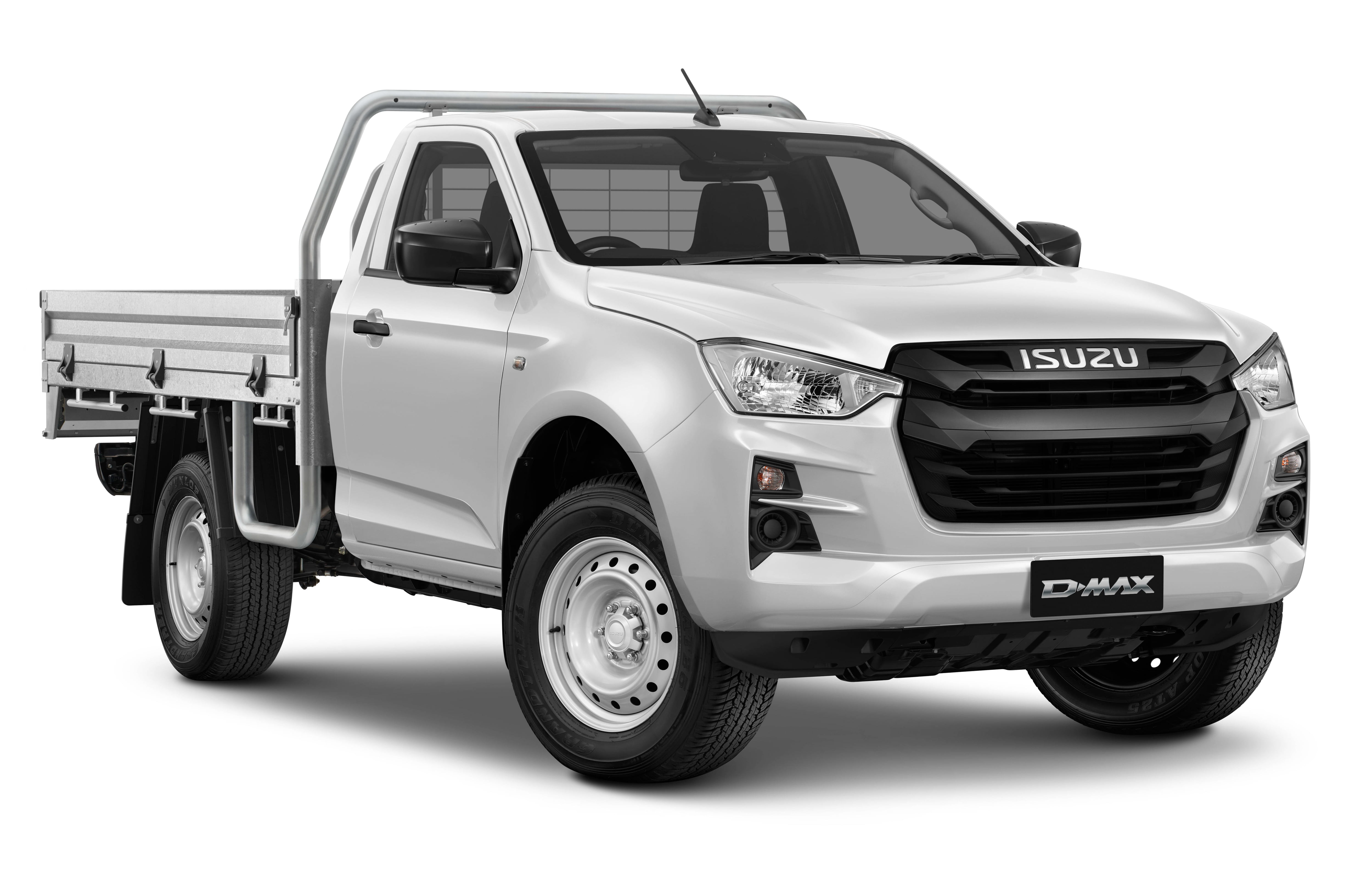 23MY ISUZU D-MAX SX SINGLE CAB CHASSIS with Heavy Duty Steel Tray Mineral White.